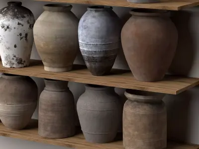 Vintage Primitive Pottery Vase Jar Collection Wabi Sabi PBR 3D model