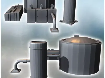 Industrial building set with storage silo and pipes 2 - Modern W 3D print model