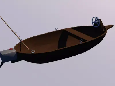 Boat with fishing rod Low-poly 3D model