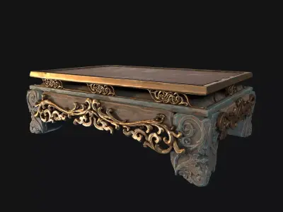 Decorative Wooden Table with Metal Ornaments Game Ready 3D Model Low-poly 3D model