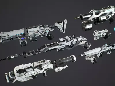 Science Fiction Weapons Collection with animations Low-poly 3D model