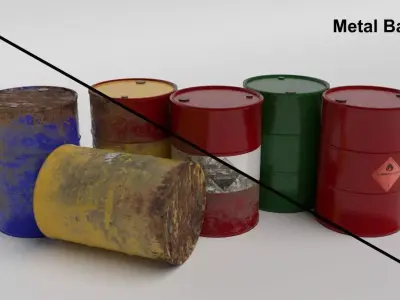 Metal Barrels - Low Poly PBR Low-poly 3D model