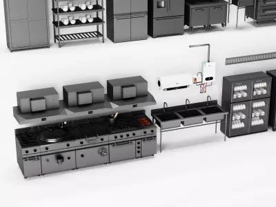Commercial Kitchen Equipment Collection Low-poly 3D model