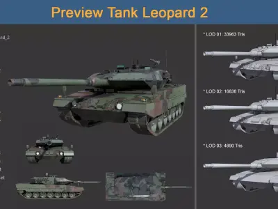 Asset - Army - Tank - Leopard 2 Low-poly 3D model