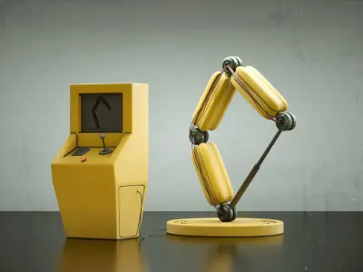 Fantasy Used Robot Arm and Contol Panel 3d Model 3D model