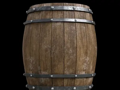BARREL two wooden barrels with rivets Low-poly 3D model