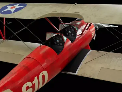 Vintage Red Biplane 610  High Detail WW1 Aircraft Game Ready PBR 3D model