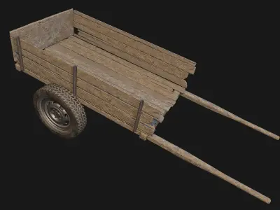 Low Poly PBR Wooden Cart Low-poly 3D model