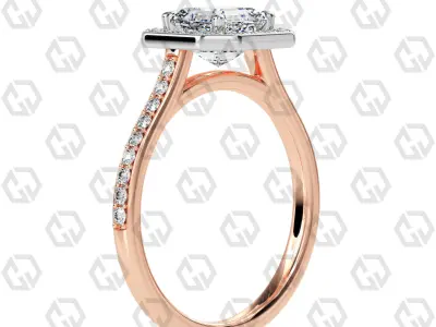 Ring 191 Asscher Shape Cathedral Halo pave set with Gems 3D print model