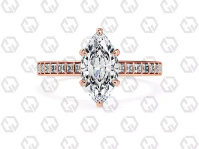 Ring 75 Marquise Shape and princess on shanks with Gems 3D print model