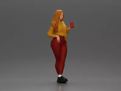Style in Yellow and Red Holding a Drink with sunglasses 3D print model