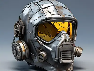 SciFi Helmet with Cracked Visor Low-poly 3D model