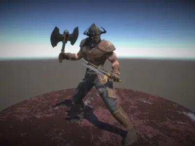 Barbarian man with gun Low-poly 3D model