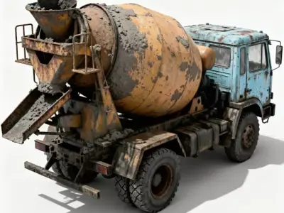 Weathered Industrial Concrete Mixer Truck 3D Model Low-poly 3D model