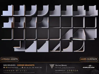 30 Hard Surface IMM Corner Brackets Low-poly 3D model