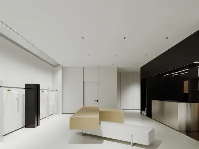 Modern Minimalist Clothing Store Interior Scene 3D model