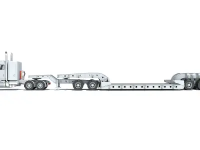Semi Truck with Lowboy Trailer 3D model get