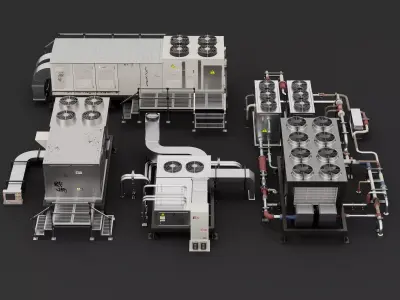 Industrial HVAC Cooling System Equipment Pack PBR Game Ready Low-poly 3D model