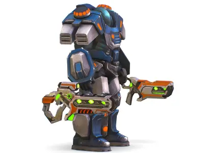 Low Poly Cyborg Soldier with Automatic Rifle and Pistol - 3dsMax Low-poly 3D model