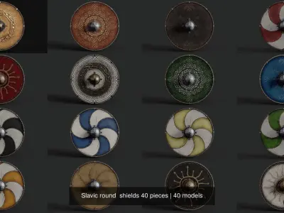 Slavic round  shields 40 pieces 3D Model Pack