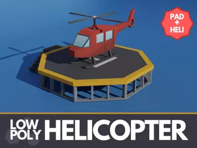 Low Poly Helicopter and Helipad Bundle  Low-poly 3D model