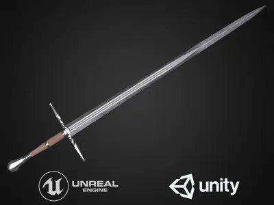 Medieval sword Low-poly 3D model 12