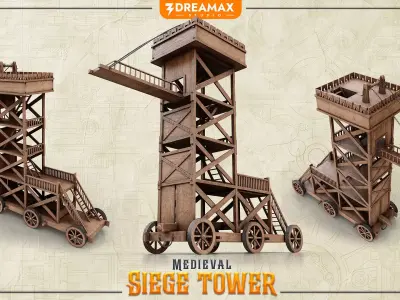 Medieval Siege Tower - Historical Siege Weapon Low-poly 3D model