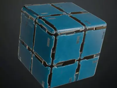 Blue Sci-Fi Square Modular Metal Plate PBR Seamless Texture