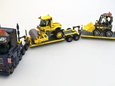 Lego Truck  Bulldozer Road Roller with 3 drivers and trailer 3D model