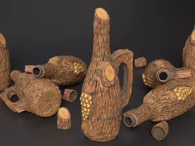 Rustic Ceramic Bottle Imitating Wood Low-poly 3D model