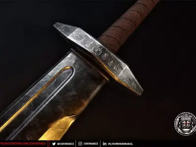 Runic Flachion Sword - Steel and Bronze - PBR game ready weapon Low-poly 3D model