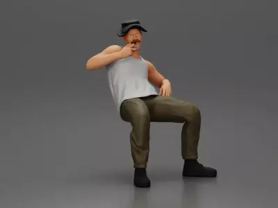 Man in hat smoking pipe leaning back with cool style 3D print model