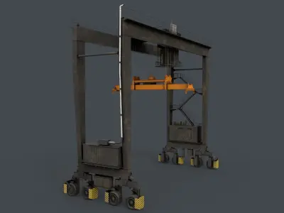 PBR Rubber Tyred Gantry Crane RTG V2 - Black Low-poly 3D model