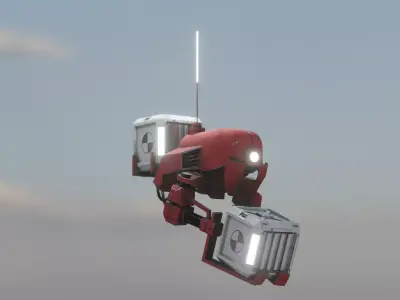 red sci-fi Cargo Delivery flying robot Drone Low-poly 3D model