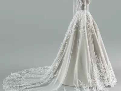 Wedding dress with train 3D model