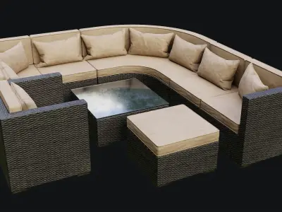 Low Poly PBR Rattan Sofa - Black Low-poly 3D model