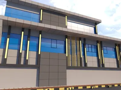 modern commercial building facade design Low-poly 3D model