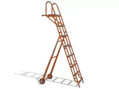 Red Steel Ladder Wheels Aircraft Maintenance Lowpoly 3D Model Low-poly 3D model
