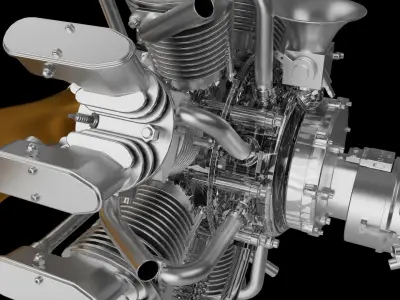 9-cylinder radial engine 3D model