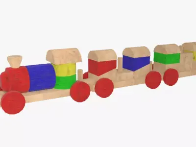 Wooden Toy Train Low-poly 3D model 3