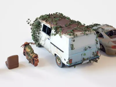 Old Abandoned Rusty Cars Overgrown Post-Apocalyptic Vehicle Pack Free low-poly 3D model