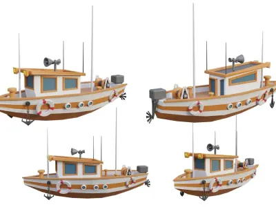 Low Poly Boats - 8 Models Low-poly 3D model