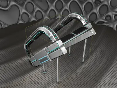 Sci-Fi Stairs - 12 - Silver Blue Neon Light Version Low-poly 3D model