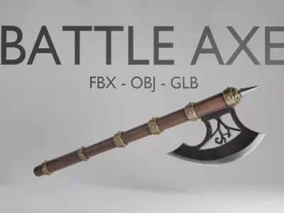 Fantasy Battle Axe 3D Model - Medieval Weapon - FBX OBJ GLB 3D model
