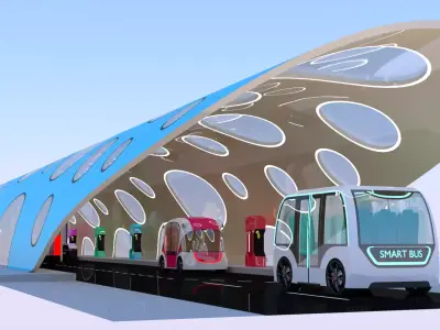 EV charging station with future vehicles 3D model