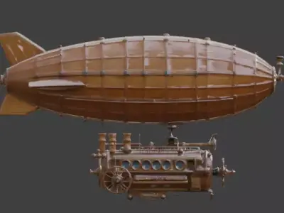 Stylized 3D Steampunk Heavy Transport Airship Low-poly 3D model