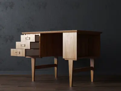 1960 Mid Century Danish Desk Low-poly 3D model