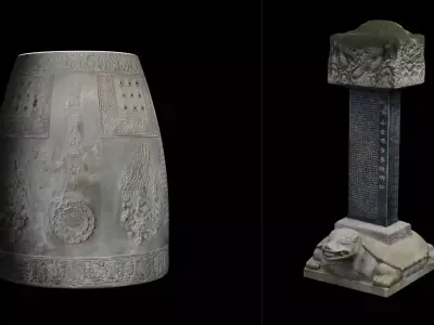 Pack of 2 3D Photo-Scanned Models  Game Design  Korean Buddhist Low-poly 3D model