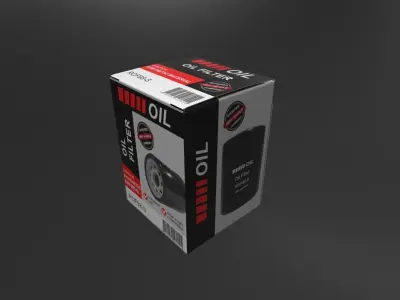 Oil filter and Box 7x7x9cm Low-poly 3D model