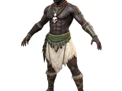 Realistic Tribal Warrior 3D Character Game Ready Model 3D model